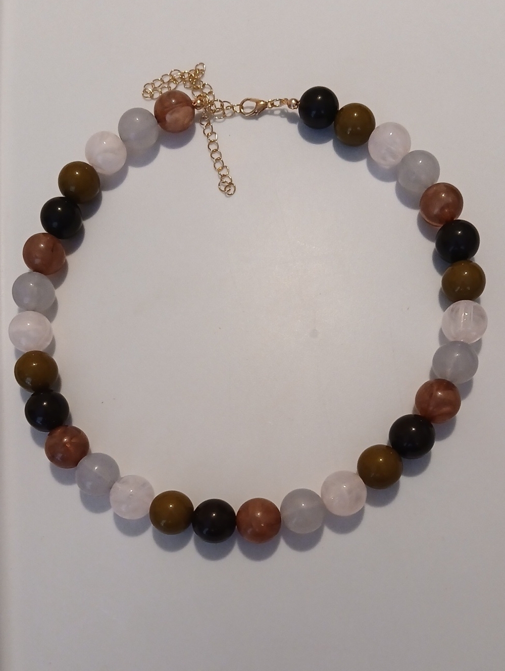 Fashion Jewelry Beaded Necklace in Olive, Black, Rose and White